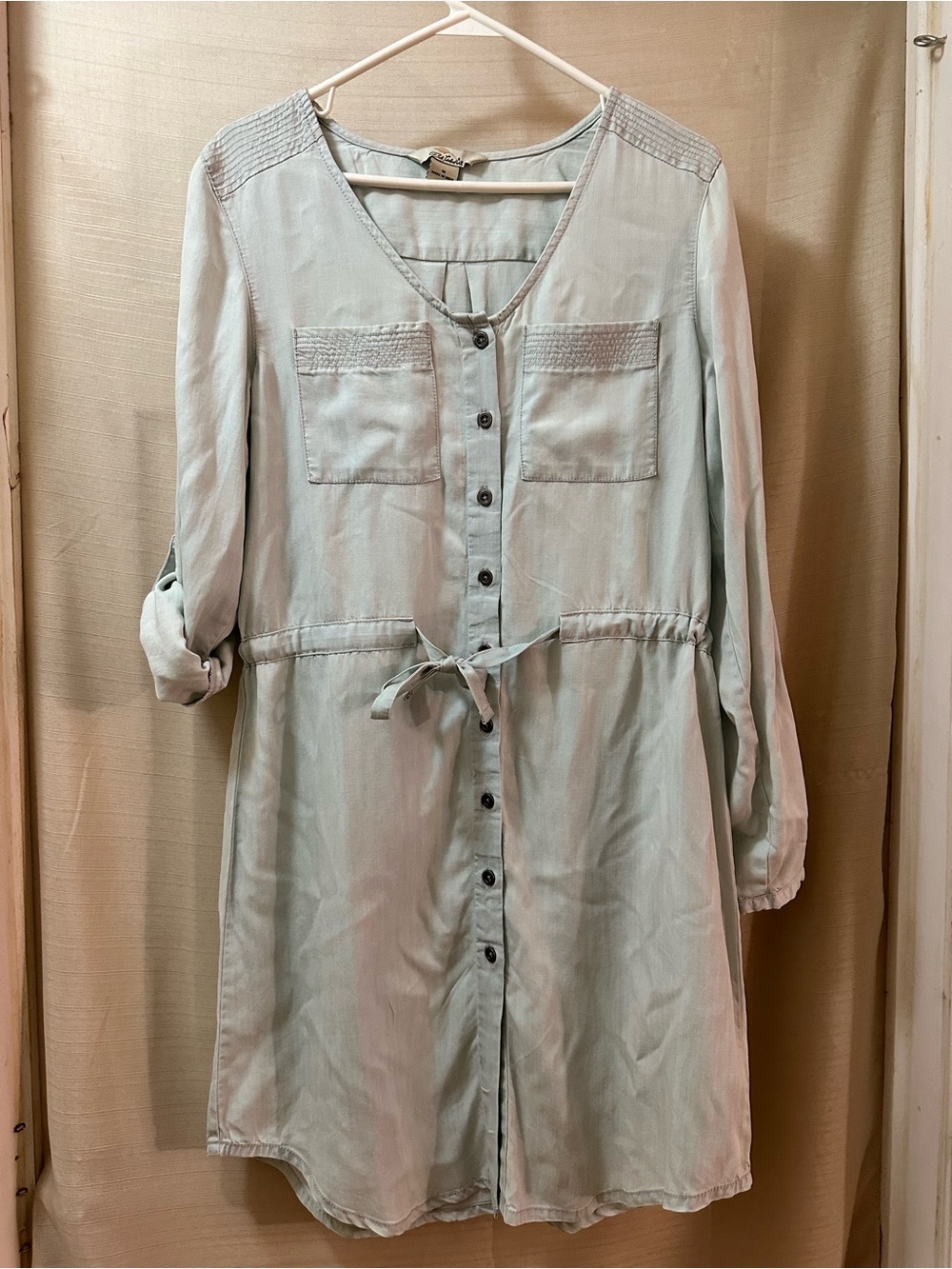 Bob Timberlake Lyocell Shirt Dress Utility Button Front Medium Tie Waist